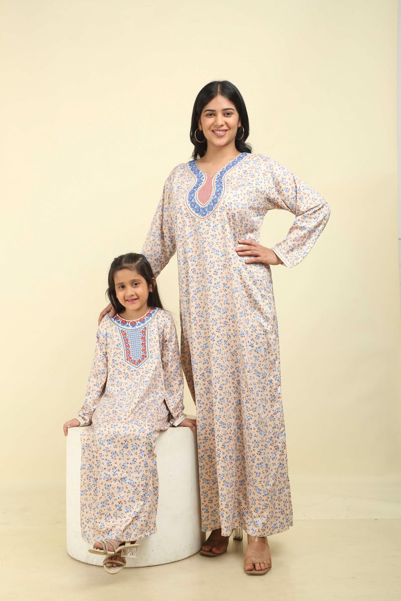 HANA & SARA Girls Satin Digital Print Floral Arabic Jalabiya – Lightweight Modest Wear Dress - Image 4